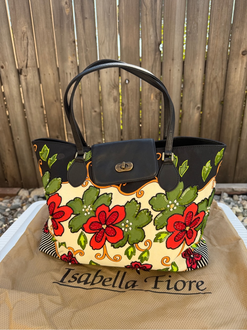 Isabella Fiore "Floral Embellishments" Beaded Flap Tote